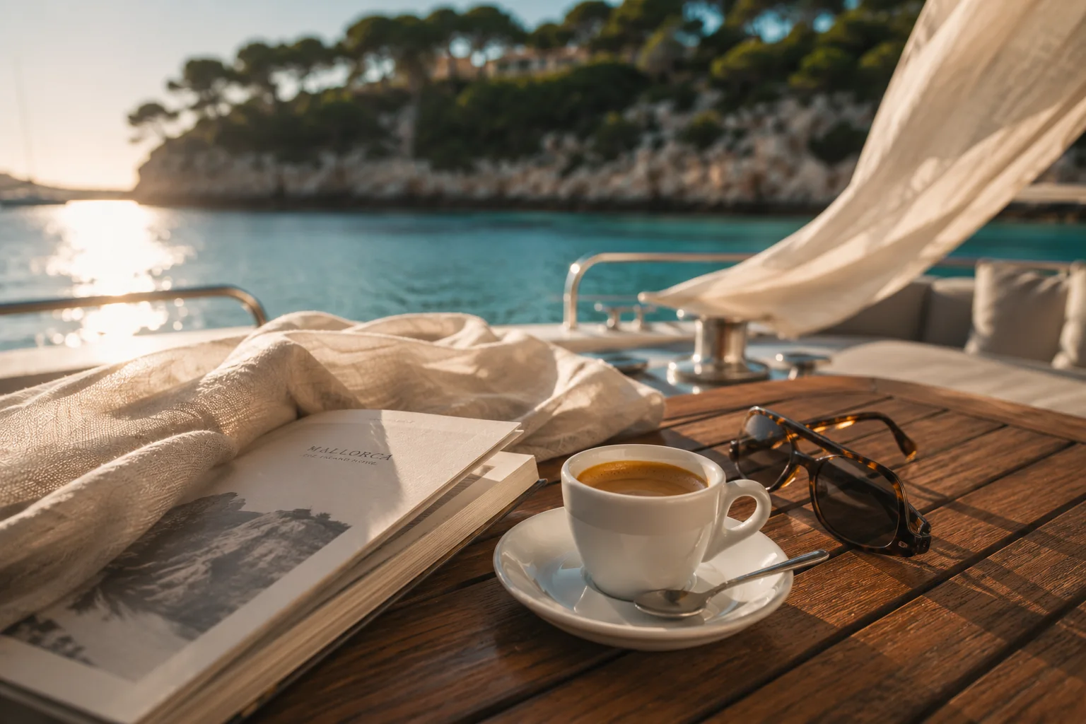 Coffee and a book on deck