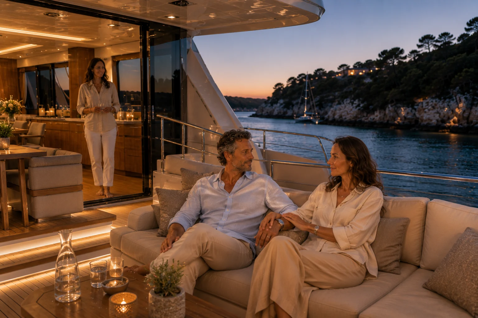 The couple visibly restored as Blue Hour begins aboard a yacht